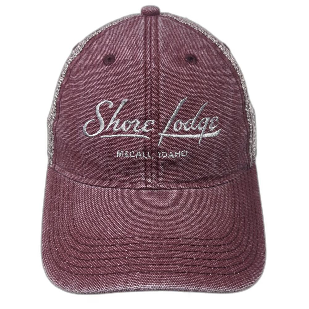 Legacy Trucker Hat Red One Size Shore Lodge McCall Idaho Mesh Back Snapback Cap